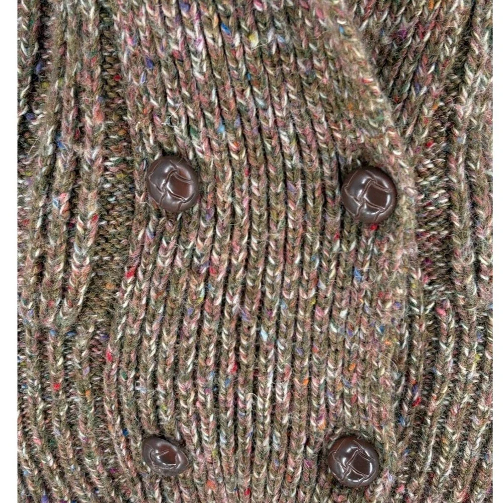 Vintage Joyce Cardigan‎ Brown Multi Double Breasted Ribbed Shoulder Pads